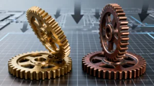Eine minimalistische 3D-Illustration: Eine geteilte Belastungsszene for messing bronze