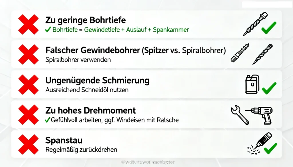 Gewindeschneiden Sackloch,die 5 typische Fehler darstellt