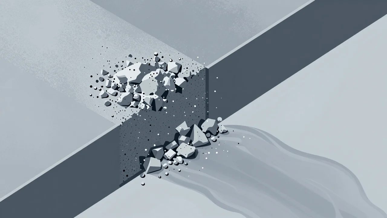 Isometrische Nahaufnahme eines Metallquerschnitts: Links eine raue for vorbehandlung pulverbeschichten